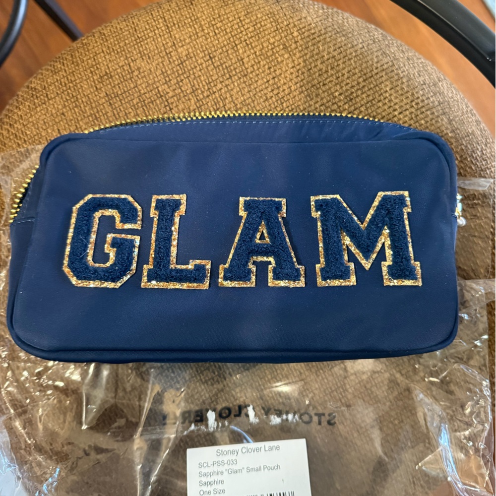 NWT Stoney Clover Lane Small Sapphire Pouch with Gold 'GLAM'